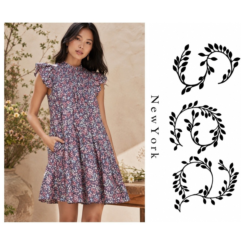 Sea Lissa Liberty Floral Flutter Sleeve Garden Party Mini Shift Dress Size S